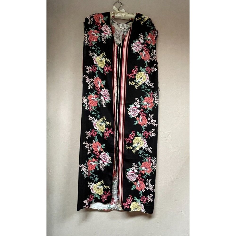 dRA Women's Straight Midi Dress Medium V-Neck Striped Floral Multicolor Pullover